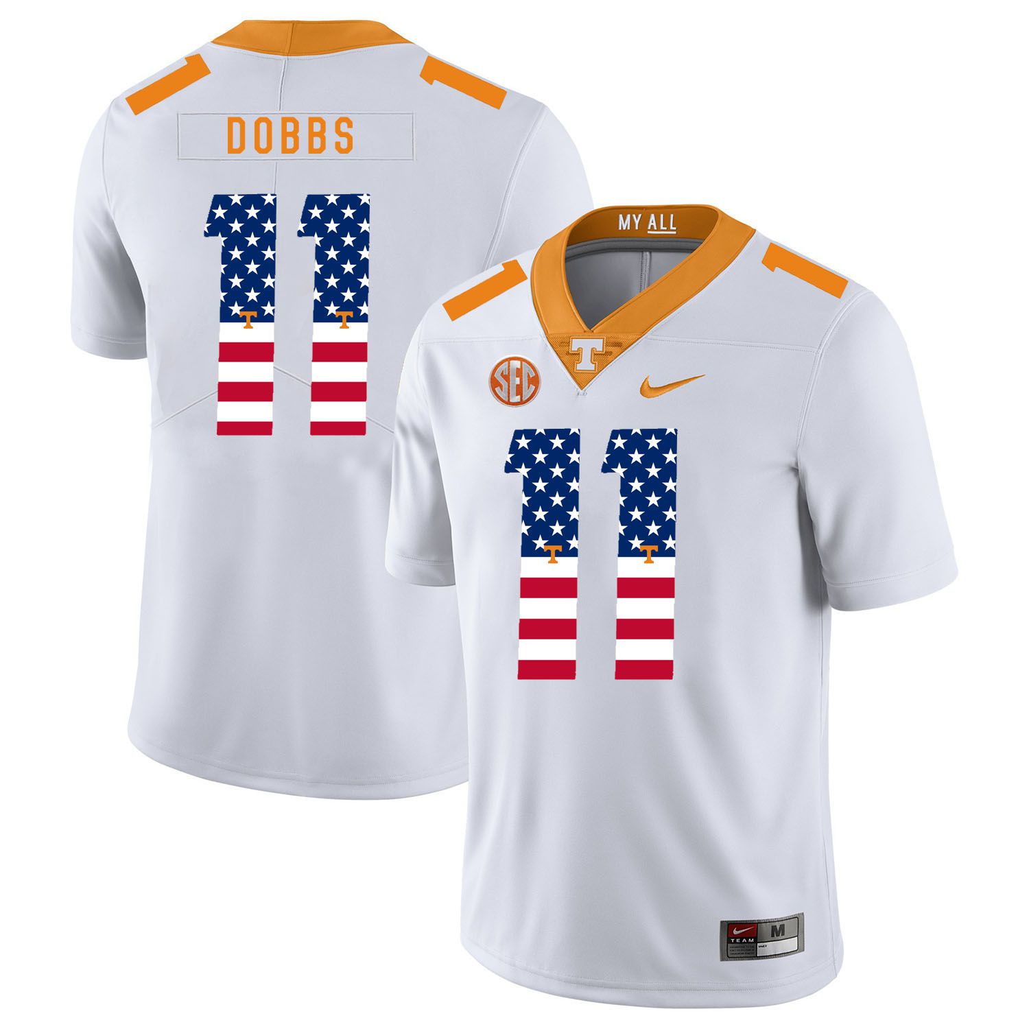 Men Tennessee Volunteers #11 Dobbs White Flag Customized NCAA Jerseys->customized ncaa jersey->Custom Jersey